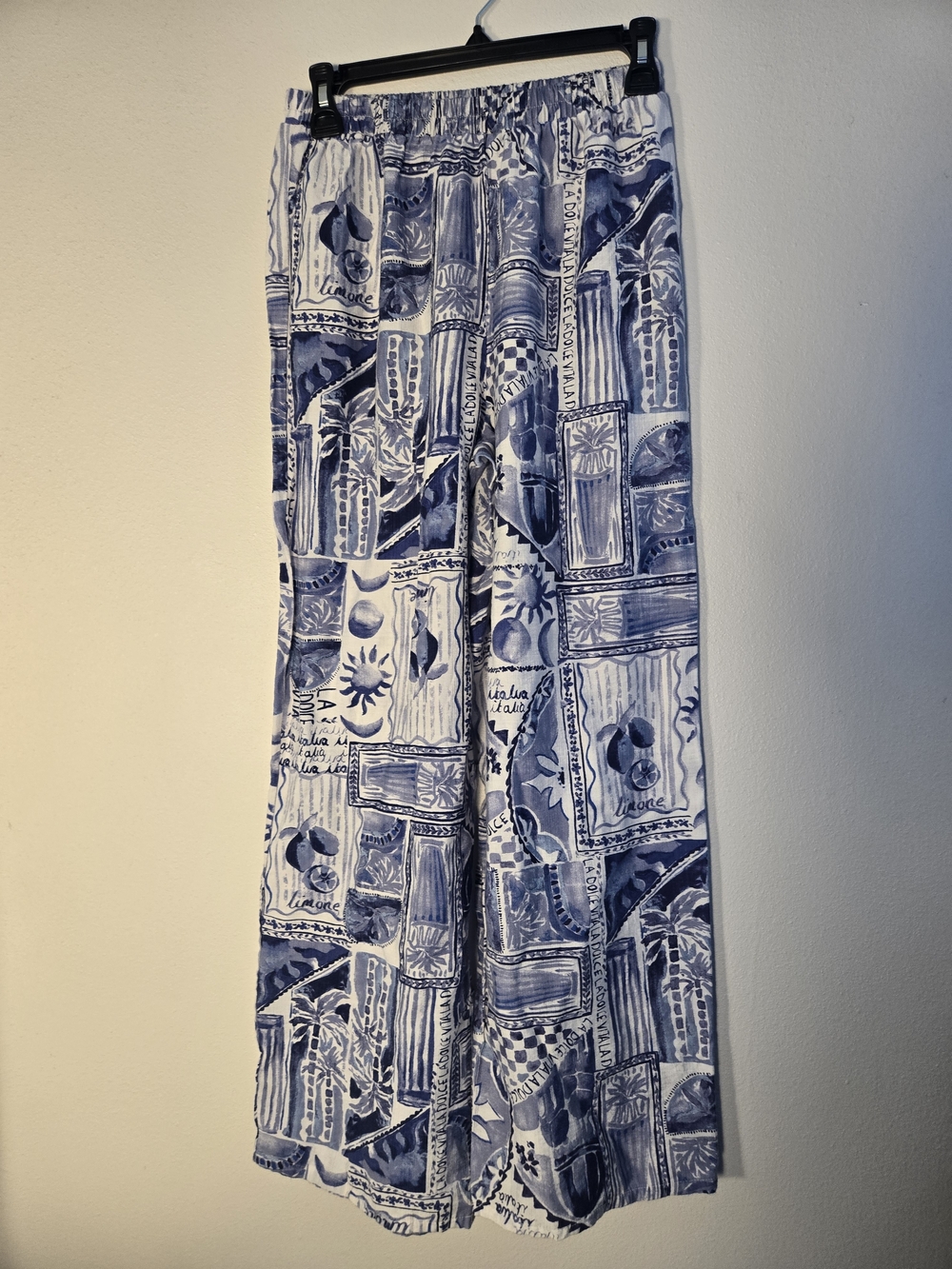 Mlle Gabrielle Blue & White Graphic Palazzo Pants